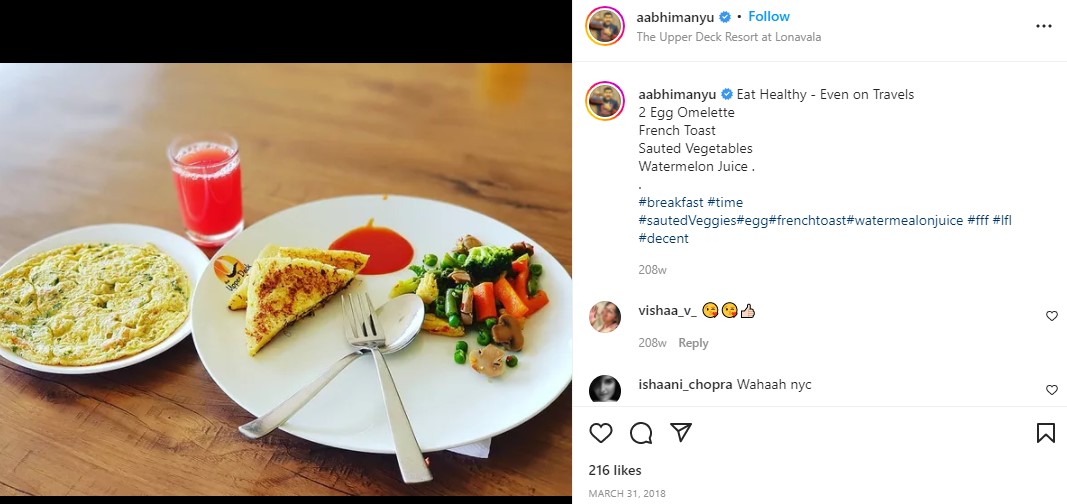RJ Aabhimanyu's Instagram post about his eating habits