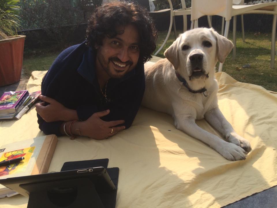 Vinod Kapri with his pet dog 