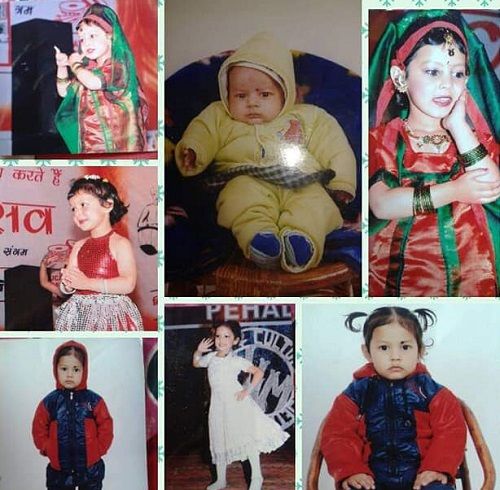 A collage of childhood pictures of Twinkle Sharma