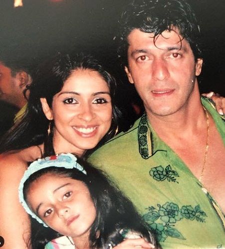 An old photo of Chunky Panday with his wife and daughter Ananya Panday
