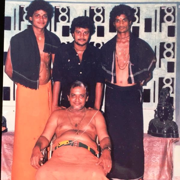 Ayyappa P. Sharma with his father, P. J. Sarma, and brothers, P. Sai Kumar and P. Ravi Shankar in 1989