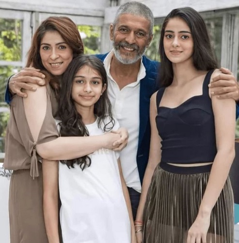 Chunky Panday with his wife and daughters