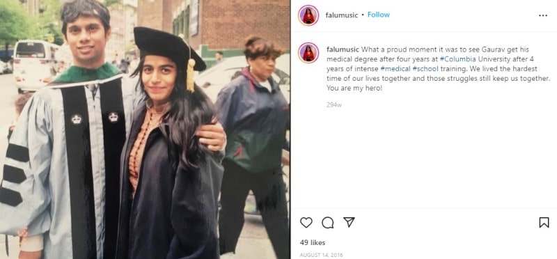 Falu with her husband Gaurav Shah during his convocation day at Columbia University
