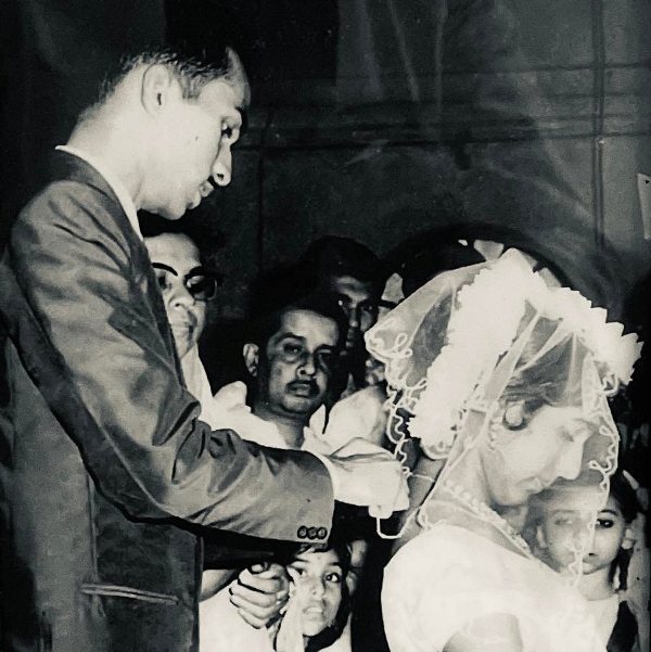 K. V. Thomas with his wife, Sherly Thomas, on their wedding day