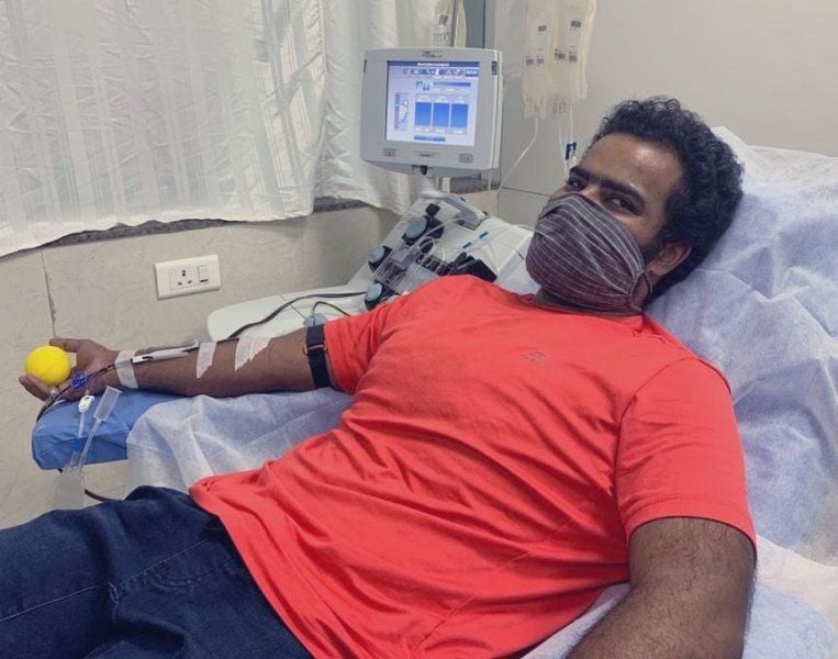 Kaala Bhairava while donating plasma