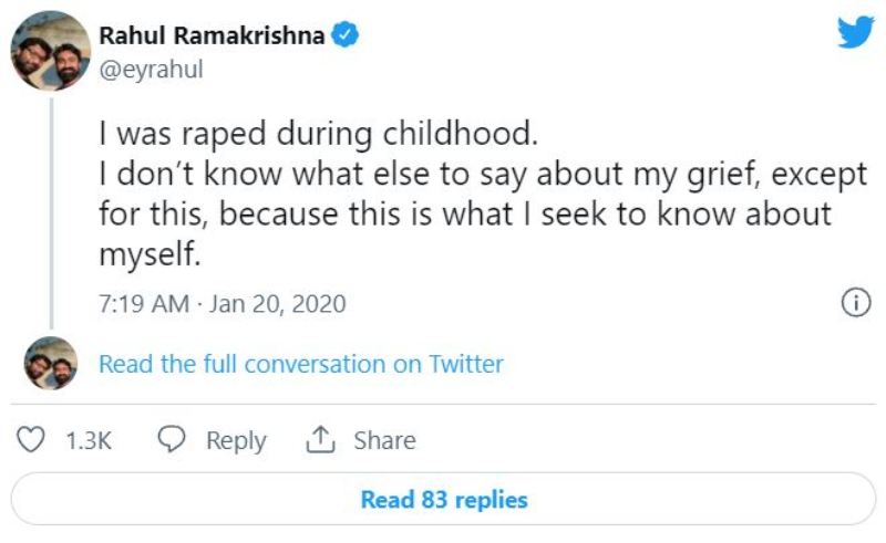 Rahul's tweet about sexual abuse  Rahul Ramakrishna, Age, Height, Girlfriend, Family, Biography &amp; More » CmaTrends Rahuls tweet about sexual abuse