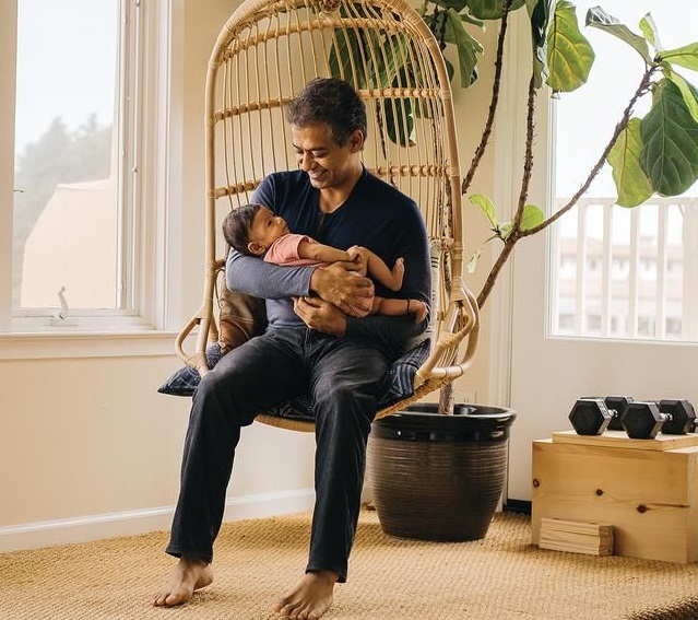 Ravikant with his infant son, Neo, at home in San Francisco