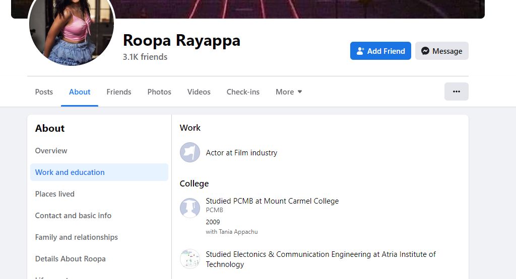 Roopa Rayappa's Facebook Profile