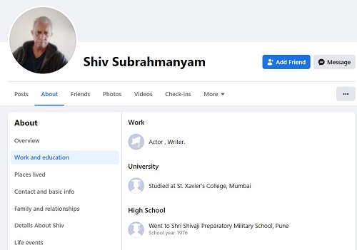Shiv Kumar Subramaniam's Facebook bio