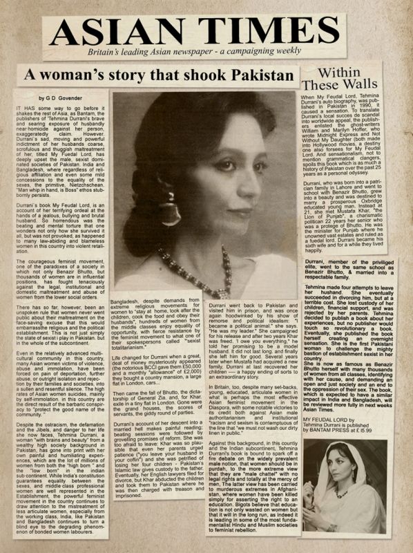 Tehmina Durrani featured in a newspaper