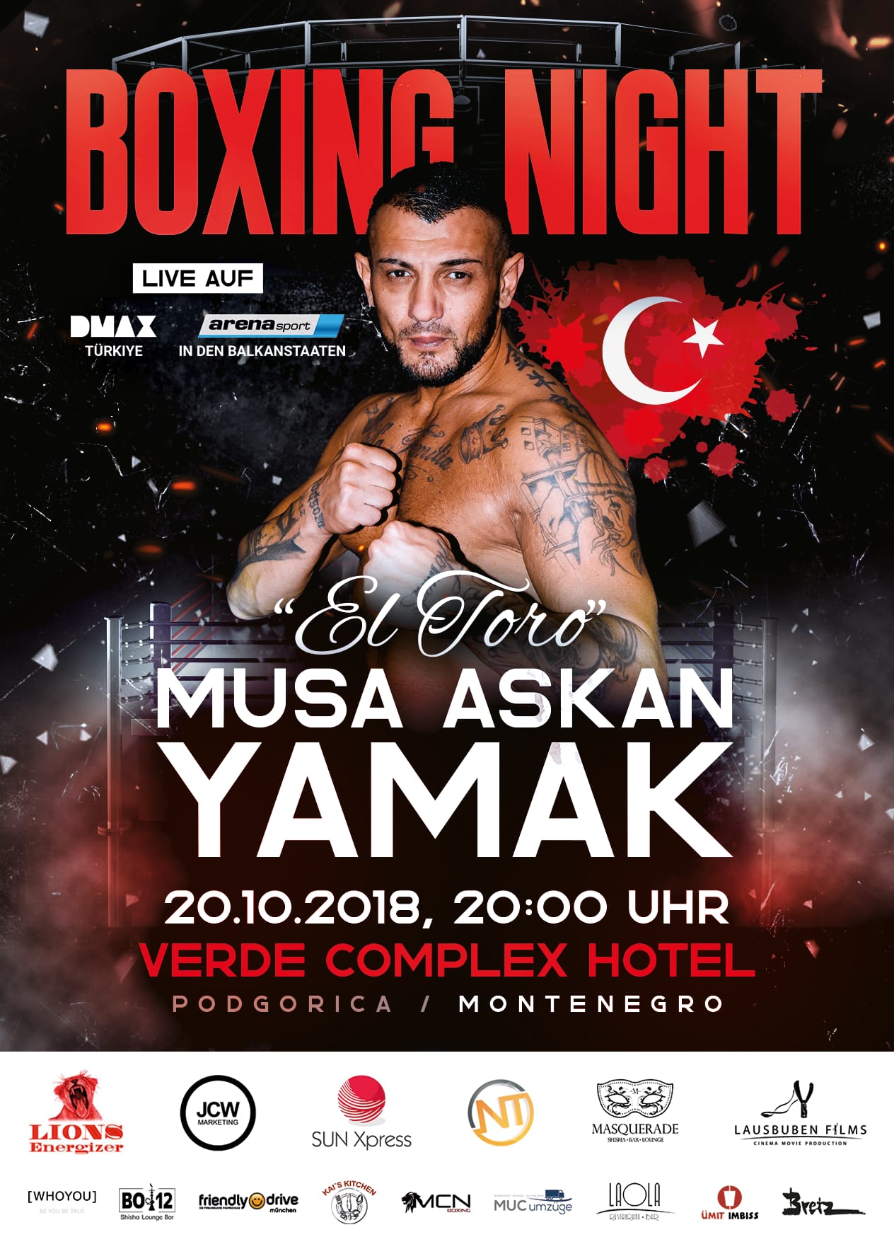 A poster from his boxing match at Montenegro
