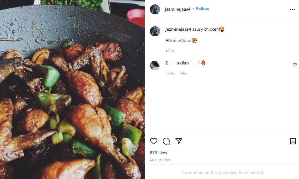 Jasmine M Moosa's Instagram post about her eating habits