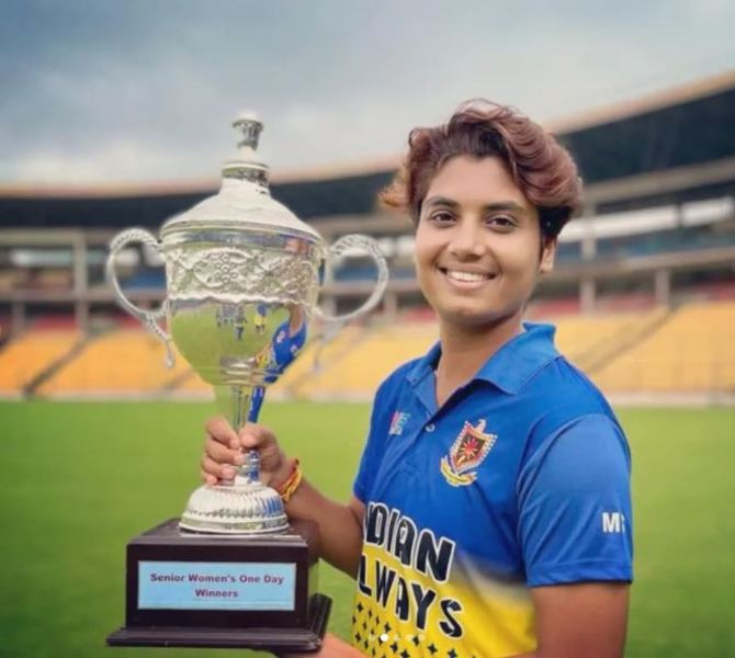 Meghna Singh with the Senior Women's One Day Trophy