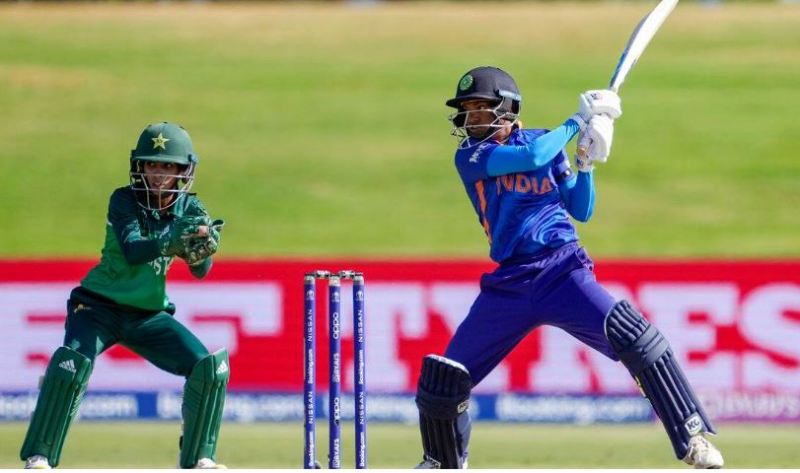 Pooja Vastrakar batting during the women's world cup cricket match between India and Pakistan at Bay Oval in Mount Maunganui