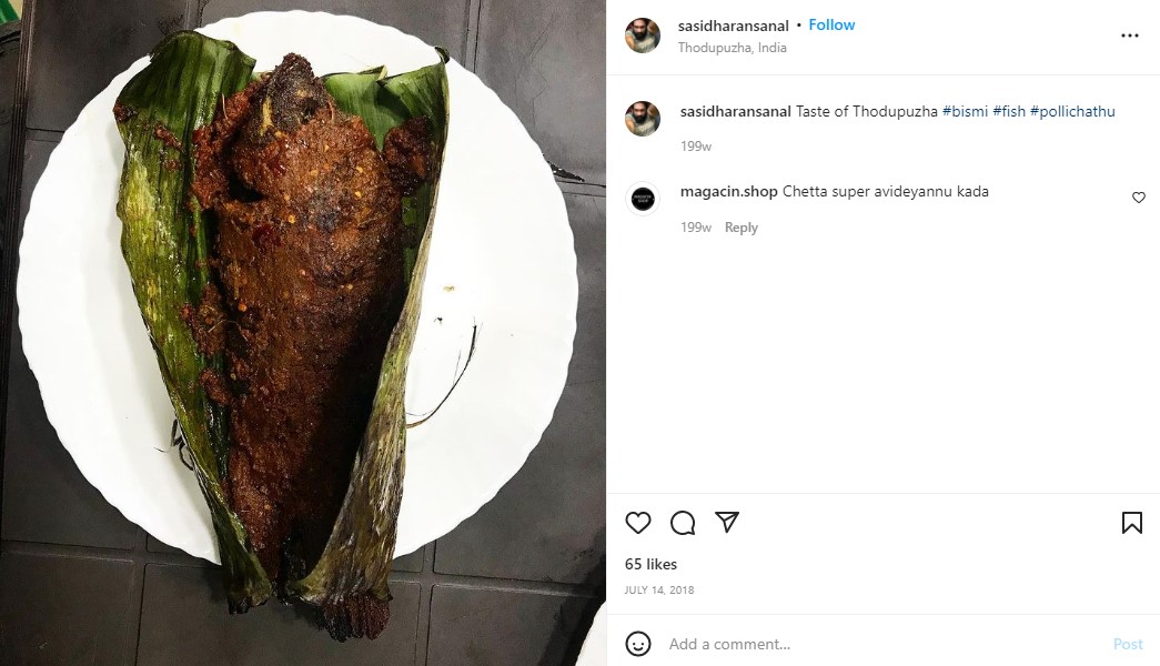 Sanal Kumar Sasidharan's Instagram post about his eating habits