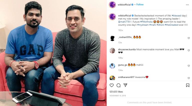 Vignesh Shivan's Instagram post about his role model MS Dhoni