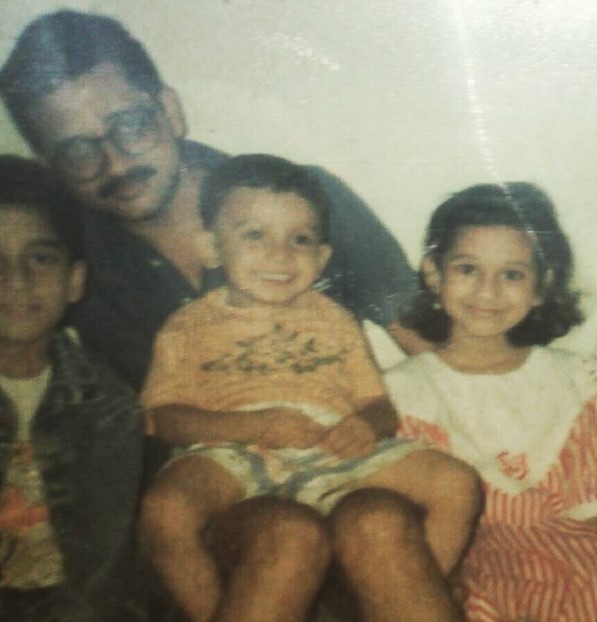 A childhood picture of Ketaki with her father and brother