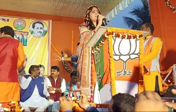 Agnimitra Paul giving a speech when she contested Legislative Assembly elections as a BJP candidate