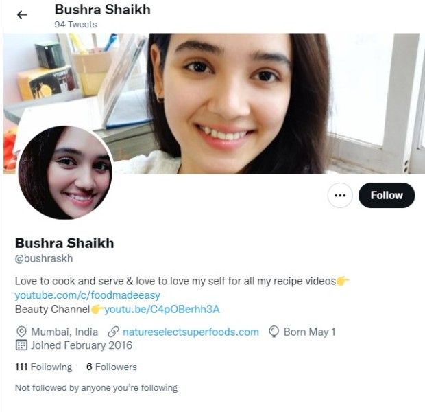 Bushra Shaikh's Twitter account