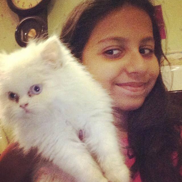 Dua Amir with her pet cat