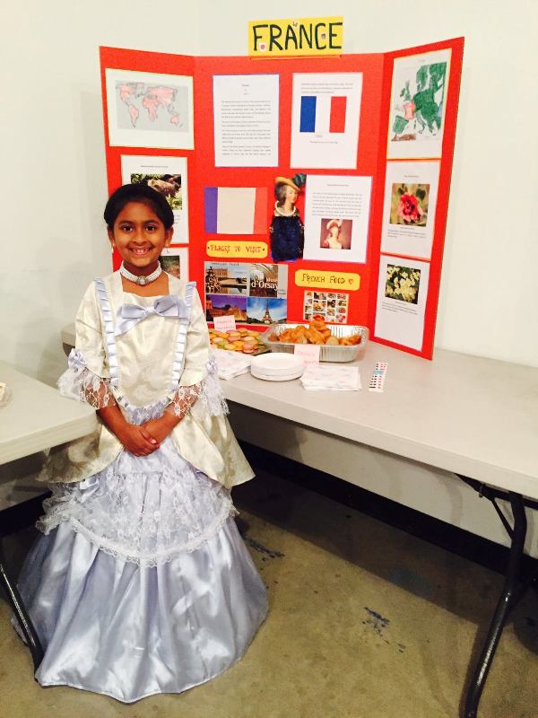Harini presenting on France at a Multi-cultural fair at her school
