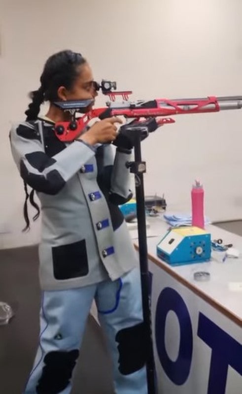 Ishita Shukla while practising at an indoor shooting range