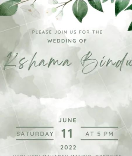 Kshama Bindu's wedding invitation