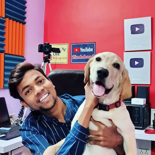 Manoj Dey with his pet dog 