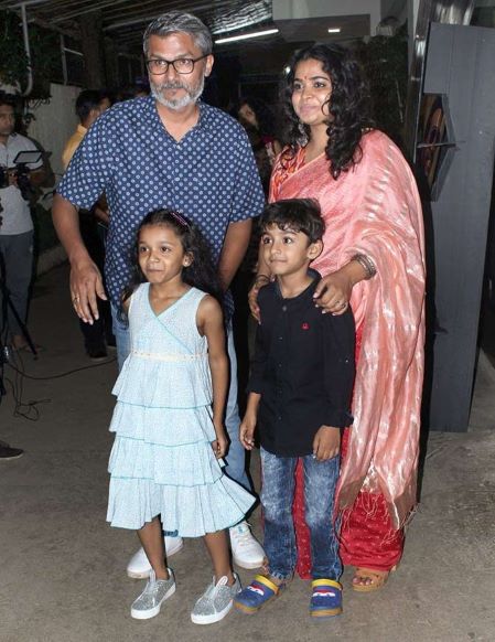 Nitesh Tiwari with his wife and children