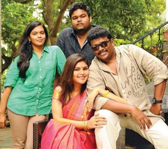 R. Parthiban with his wife and children