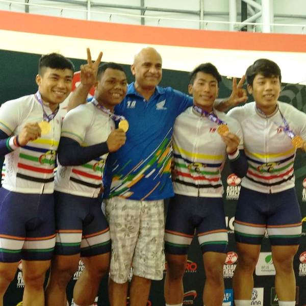RK Sharma with the Indian team during the UCI Cycling Championship 2019