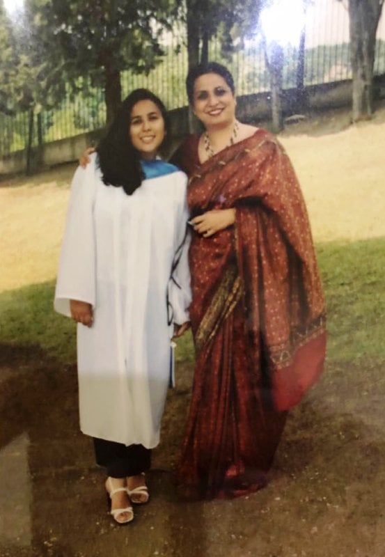 Radhika Gupta with her mother during her convocation ceremony