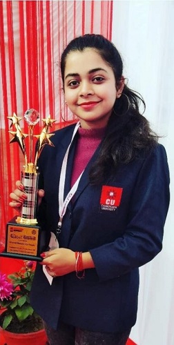 Anushka Banerjee with her award at All India Interstate University Youth Fest at Chandigarh University