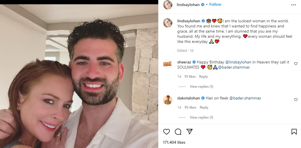 Bader Shammas' wife's Instagram post about their marriage