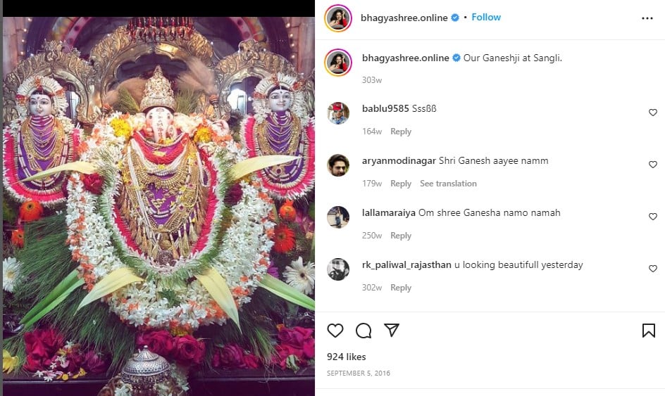 Bhagyashree's Instagram post about her religious practices