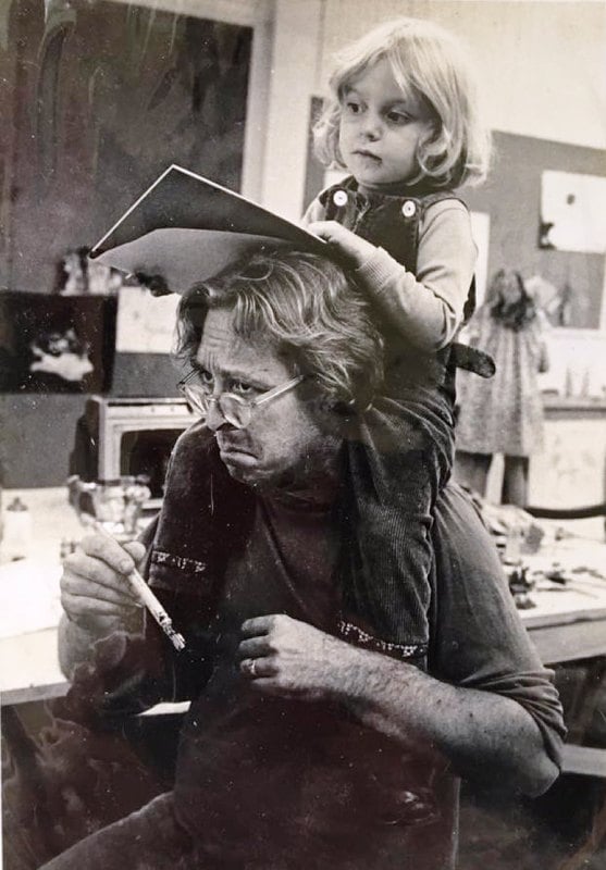 Childhood picture of Daisy Rockwell with her father