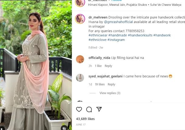 Mehreen Qazi while promoting an ethnic wear brand on social media