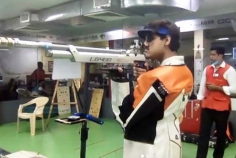 Shahu Tushar Mane during his participation in the Sheikh Russel International Shooting Championship