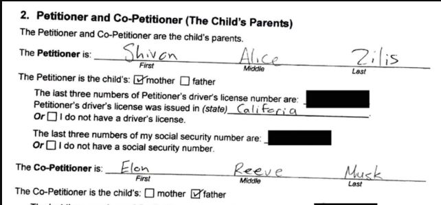The petition filed by Shivon Zilis and Elon Musk in Travis County, Texas court, to get the names of their kids changed