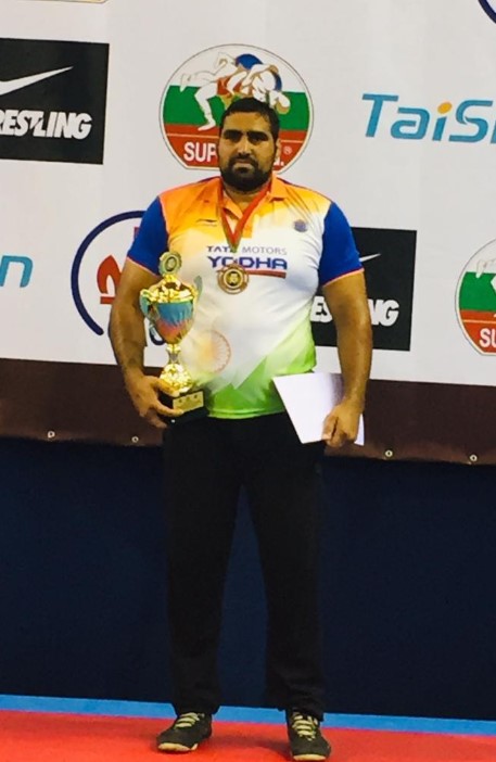 Wrestler Naveen Kumar after winning a wrestling match in 2019