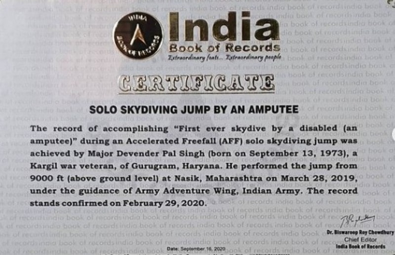 A certificate from India Book of Records