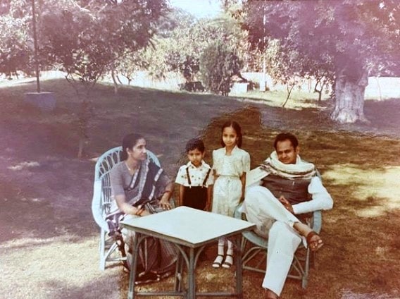 A childhood photograph of Sonia Gehlot with her brother and family