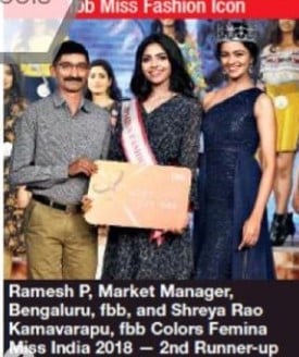 A newspaper article showing Divita Rai's 2018 Miss India competition picture