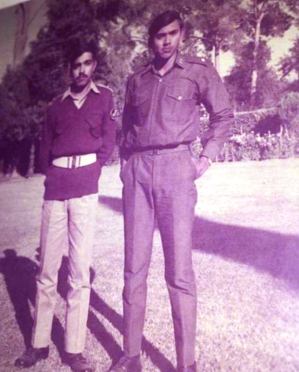 A photograph of Gotabaya Rajapaksa (left) as a second lieutenant