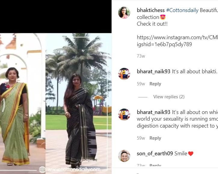 An Instagram post by Bhakti Kulkarni promoting an ethnic wear brand