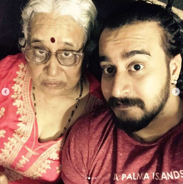 Uday Surya with his mother