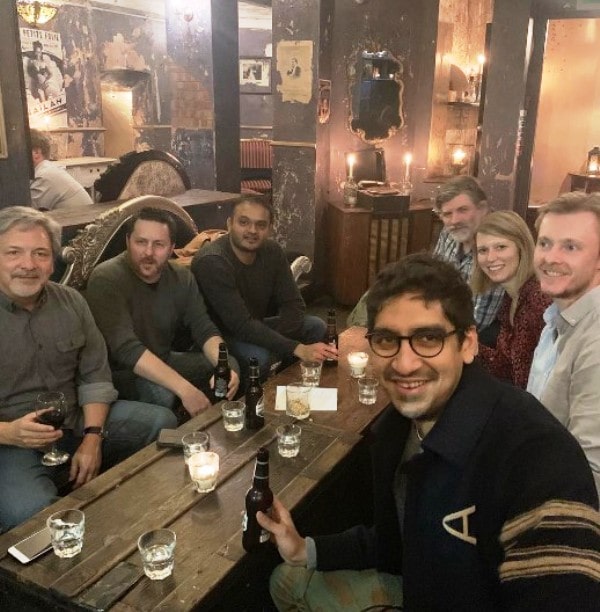 Ayan Mukerji drinking beer with his colleagues