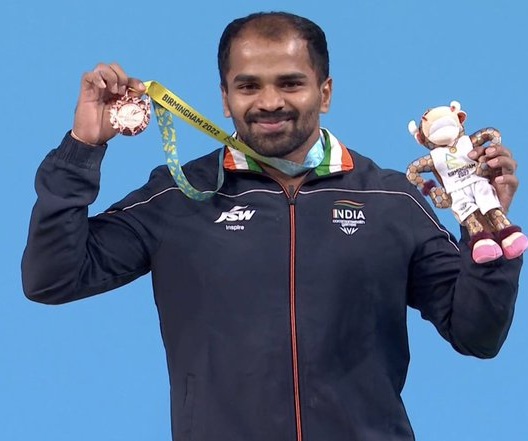 Gururaja Poojary after winning a Bronze medal in 2022 Commonwealth Games