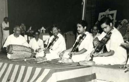 L. Subramaniam (second from right) during a music show in 1990
