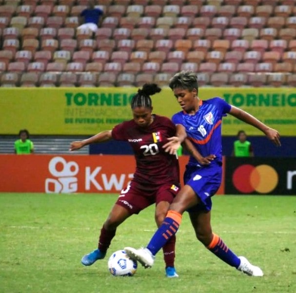 Manisha Kalyan in a match against the football team of Brazil